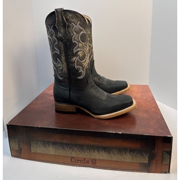 Circle G Unisex Kids Black Embroidered Western Boot Square Toe ( J7111) Size 5 - Picture 11 of 12